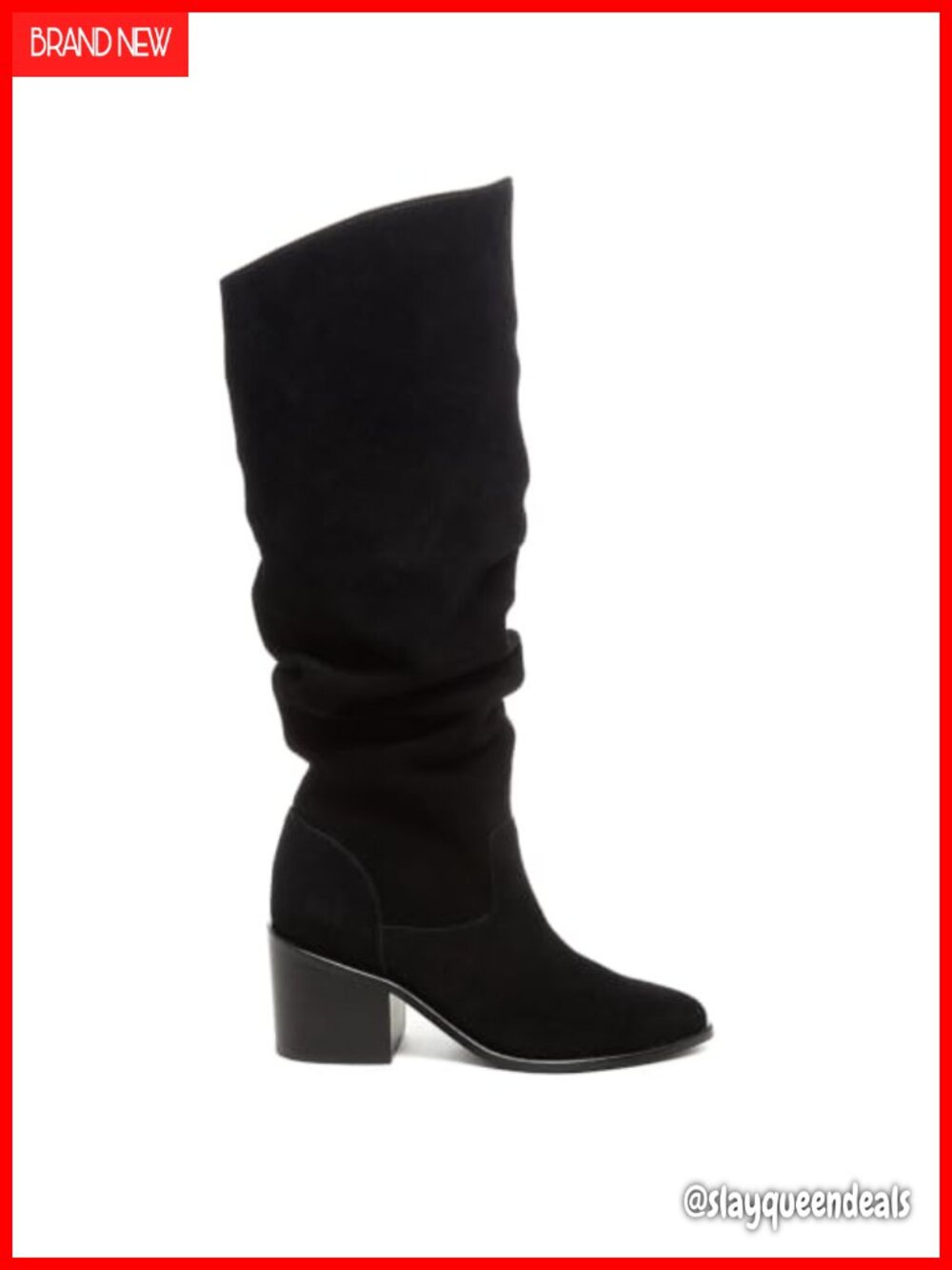 Suede Knee High Boots Chunky Block Heel Pointed Toe Side Zip Women's